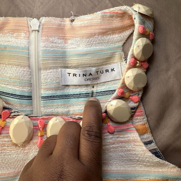 TRINA TURK MultiColor Aptos Jacquard Striped Beaded Neck Mini Dress Size 4 - Picture 5 of 8